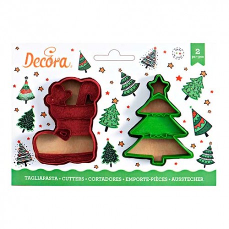 SET 2 CORTADORES NAVIDAD ARBOL Y CALCETIN DC