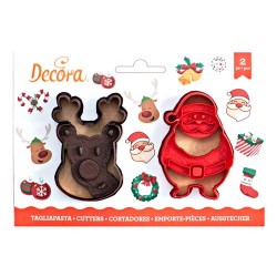 SET 2 CORTADORES NAVIDAD RENO Y PAPA NOEL CON MARCADOR DC
