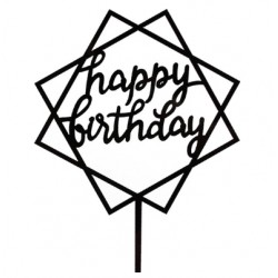 TOPPER HAPPY BIRTHDAY NEGRO CUADRADO