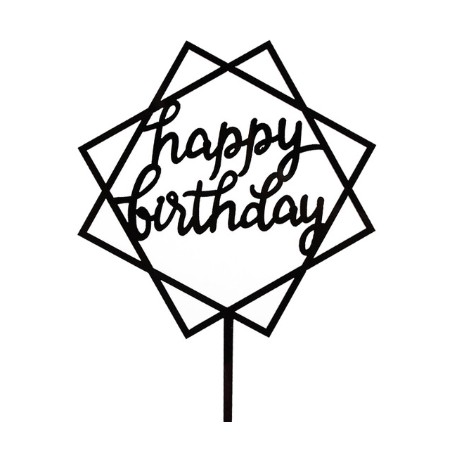 TOPPER HAPPY BIRTHDAY NEGRO CUADRADO