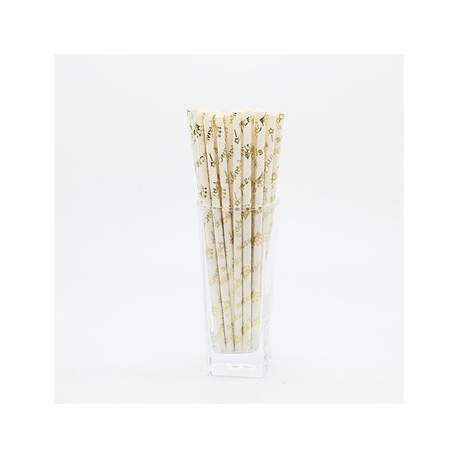 25 PAJITAS PAPEL BLANCO PRINCESS LETRA DISNEY DORADO