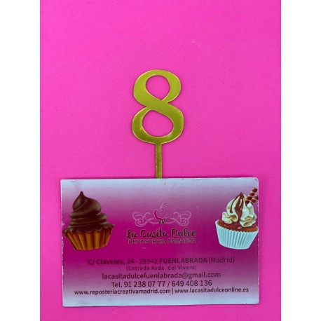 TOPPER NUMERO 8 ORO ESPEJO