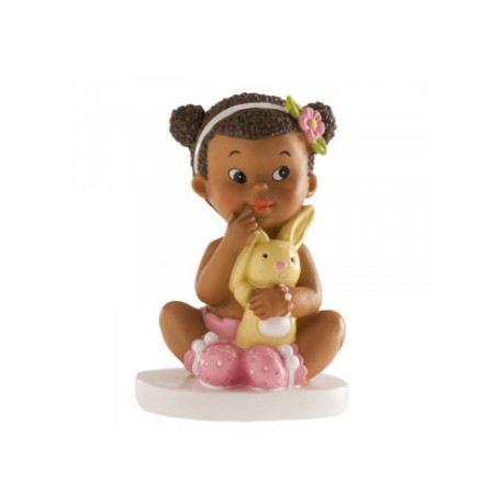FIGURA NIÑA BAUTIZO AFRICANA CON CONEJO