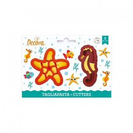 SET 2 CORTADORES CON MARCADOR VIDA MARINA ESTRELLA DE MAR Y CABALLITO DC