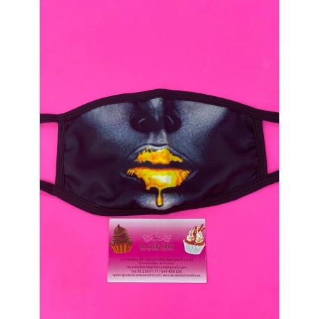 MASCARILLA TELA LABIOS DORADOS ADULTO