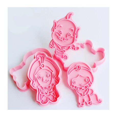 SET 3 CORTADORES CON MARCADOR ALADDIN JASMINE Y EL GENIO