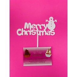 TOPPER MERRY CHRISTMAS CON MUÑECO DE NIEVE BLANCO