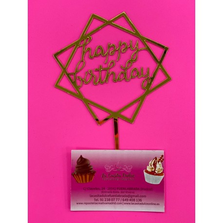 TOPPER HAPPY BIRTHDAY CUADRADO SIMPLE ORO