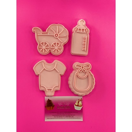 SET 4 CORTADORES CON MARCADOR BAUTIZO BEBE