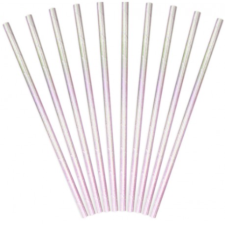 PACK 14 PAJITAS PAPEL PLATA HOLOGRAFICO LISAS