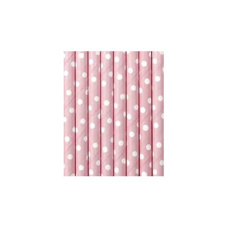 PACK 14 PAJITAS PAPEL ROSA BEBE CON LUNARES BLANCOS