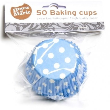 50 CAPSULAS CUPCAKE AZUL CLARO CON LUNARES BLANCOS HOUSE OF MARIE