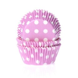 50 CAPSULAS CUPCAKE ROSA CON LUNARES BLANCOS HOUSE OF MARIE