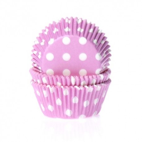50 CAPSULAS CUPCAKE ROSA CON LUNARES BLANCOS HOUSE OF MARIE