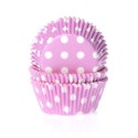 50 CAPSULAS CUPCAKE ROSA CON LUNARES BLANCOS HOUSE OF MARIE
