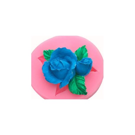 MOLDE SILICONA FLORES ROSAS CON HOJAS