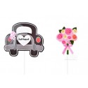 SET 2 TOPPER BODA JUST MARRIED COCHE Y RAMO CARTON