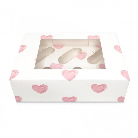 CAJA 6 CUP CAKES CORAZONES ROSAS