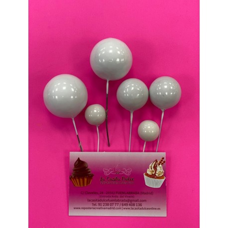 PACK 6 BOLAS O BURBUJAS TOPPER DECORACION BLANCO