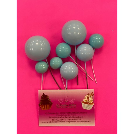 PACK 8 BOLAS O BURBUJAS TOPPER DECORACION AZULES