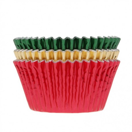 36 CAPSULAS CUPCAKE FOIL ROJO VERDE Y ORO METALIZADAS HOUSE OF MARIE
