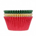 36 CAPSULAS CUPCAKE FOIL ROJO VERDE Y ORO METALIZADAS HOUSE OF MARIE