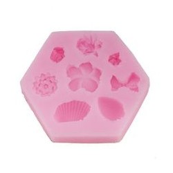 MOLDE SILICONA 5 FLORES LAZO Y CONCHAS
