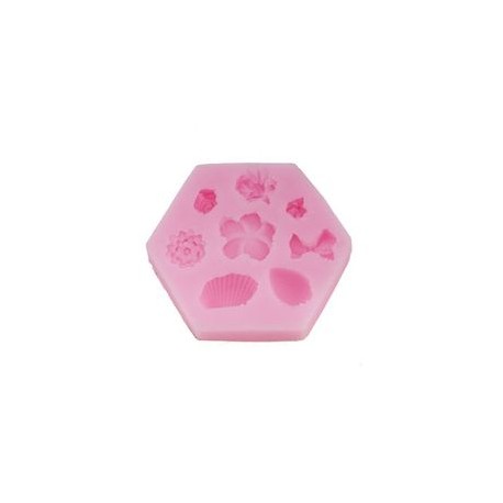 MOLDE SILICONA 5 FLORES LAZO Y CONCHAS