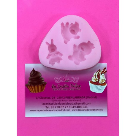 MOLDE SILICONA POLLITO CONEJITO Y OSITO