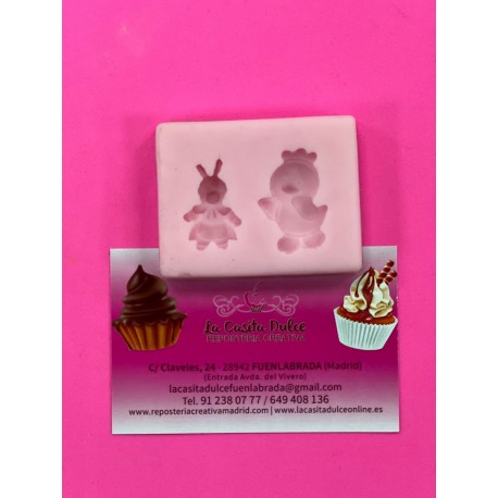 MOLDE SILICONA POLLITO Y CONEJITO