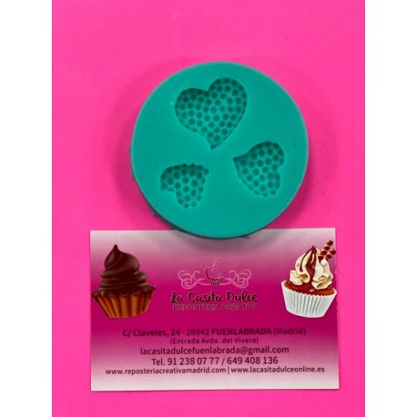 MOLDE SILICONA 3 CORAZONES PUNTEADOS