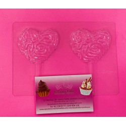 MOLDE PVC 2 PIRULETAS CORAZON 3D CON RELIEVE