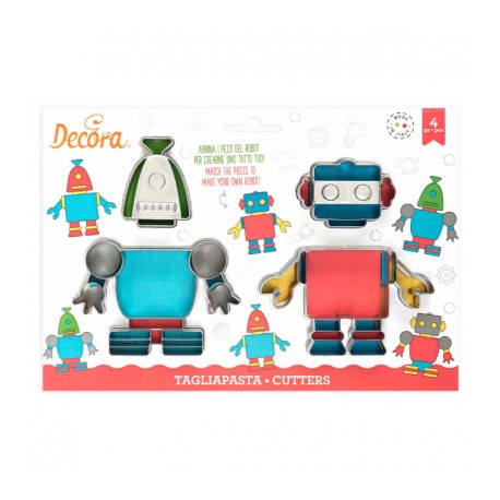 SET 4 CORTADORES ROBOTS CON MARCADOR DECORA