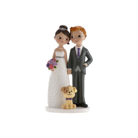 FIGURA PAREJA NOVIOS CUTE CON PERRO DEKORA