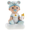 FIGURA BAUTIZO NIÑO BEBE CON BIBERON Y GORRO DEKORA