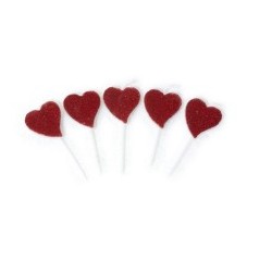 SET 5 VELAS CORAZON ROJO CON PURPURINA