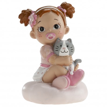 FIGURA BAUTIZO NIÑA BEBE CON GATO DEKORA