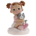 FIGURA BAUTIZO NIÑA BEBE CON GATO DEKORA