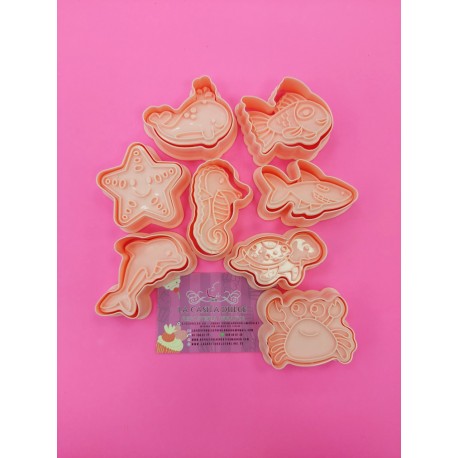 SET 8 CORTADORES CON MARCADOR ANIMALES DEL MAR
