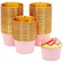 12 CAPSULAS BAKING CUPS COLOR ROSA Y ORO