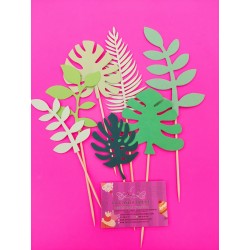 SET 3 TOPPER HOJAS TROPICALES VERDE BRILLANTE CARTON