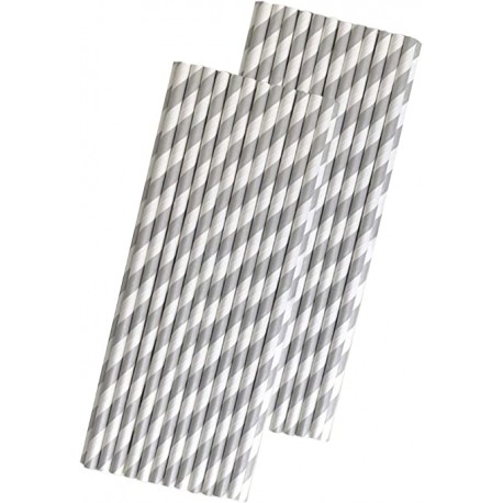 PACK 25 PAJITAS PAPEL GRIS Y BLANCAS RAYAS