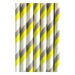 PACK 25 PAJITAS PAPEL GRIS AMARILLAS Y BLANCAS RAYAS