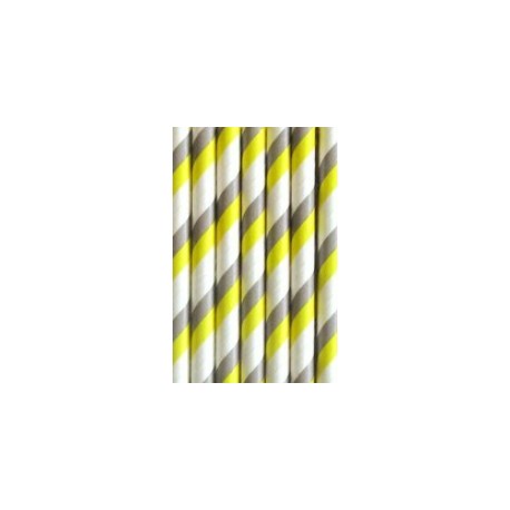 PACK 25 PAJITAS PAPEL GRIS AMARILLAS Y BLANCAS RAYAS