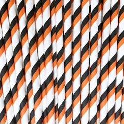 PACK 25 PAJITAS PAPEL NARANJA NEGRO Y BLANCAS RAYAS