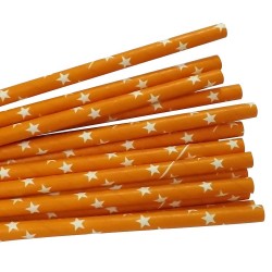 PACK 25 PAJITAS PAPEL NARANJAS Y ESTRELLAS BLANCAS