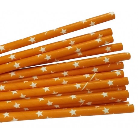 PACK 25 PAJITAS PAPEL NARANJAS Y ESTRELLAS BLANCAS