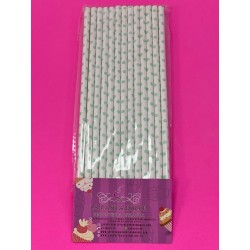 PACK 25 PAJITAS PAPEL BLANCAS PUNTOS VERDE MENTA