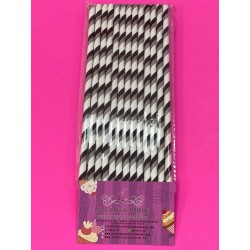 PACK 25 PAJITAS PAPEL RAYAS BLANCO NEGRO Y GRIS