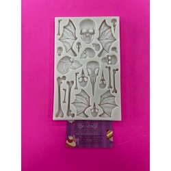 MOLDE SILICONA CALAVERAS DEMONIOS Y HUESOS 2D PLACA GRANDE
